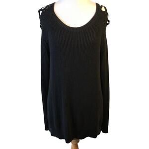 Guess Womens Sz XL Black Lace Up Sleeve Women's Sweater
